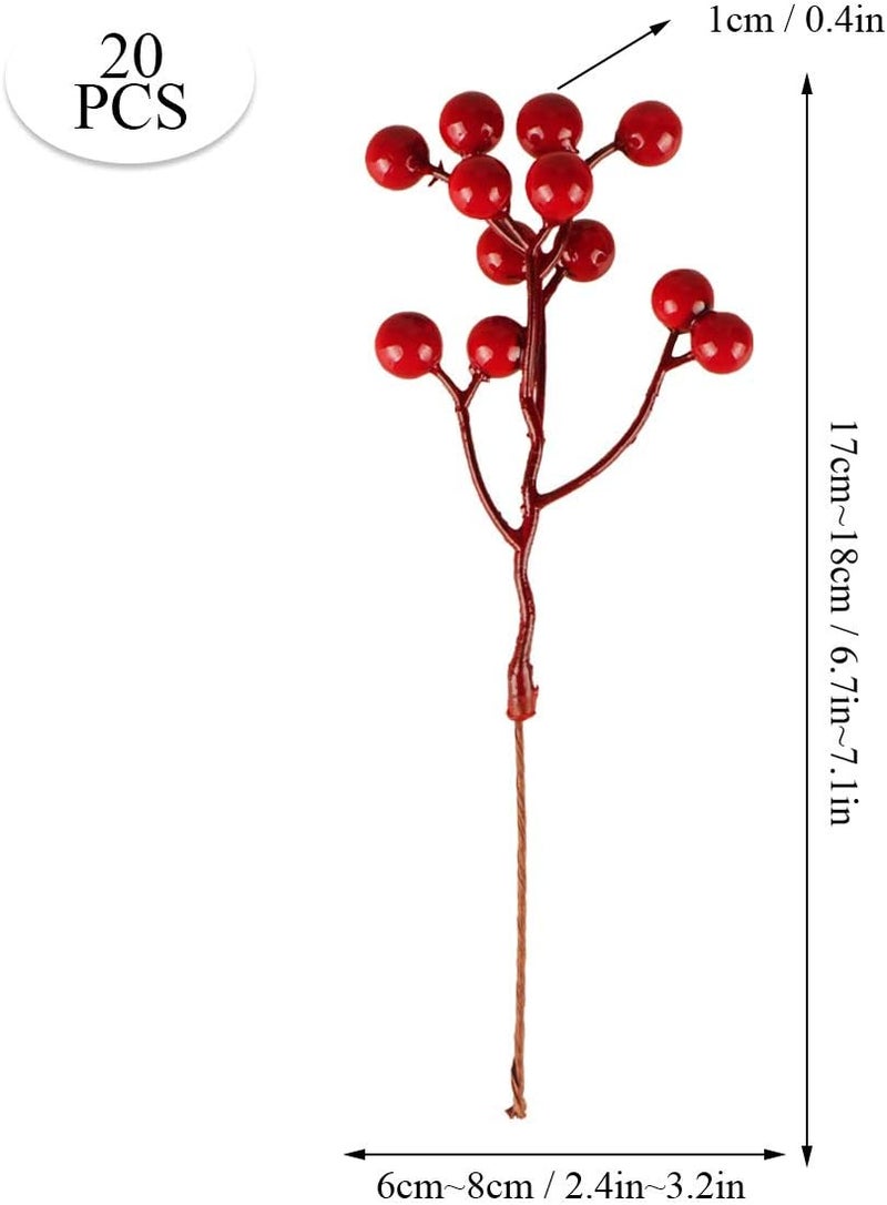 Fangoo 20 Pack 7 Inch Artificial Red Berry Picks for Christmas Tree Burgundy Red Berries Stems Holly Berry Branches Ornaments Wreath Crafts Wedding Holiday Season Winter Home Decor - Image 2